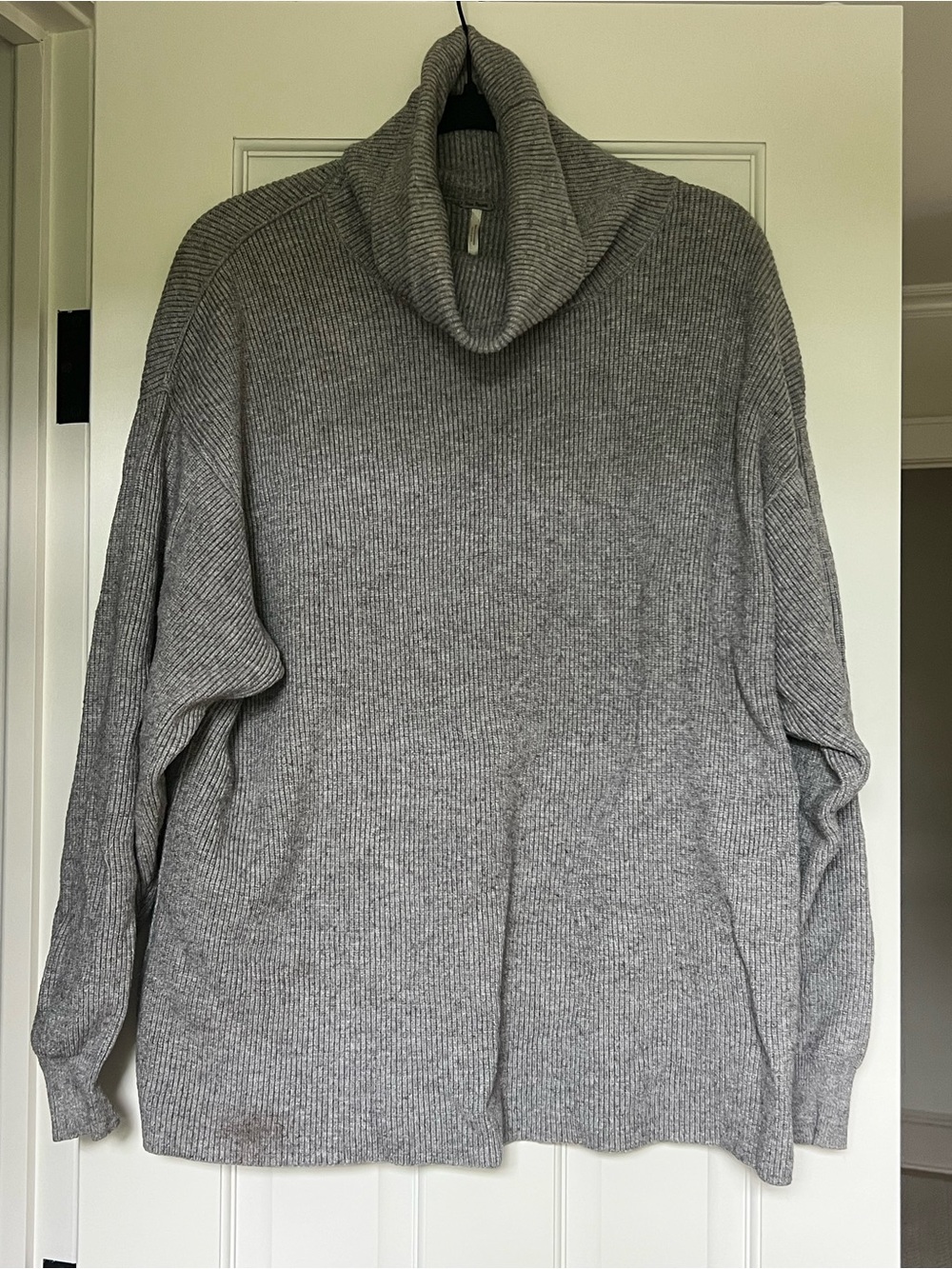 Free People Gray Ribbed Knit Cowl Neck Sweater